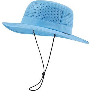 Unisex Sky Blue 100% Polyester Wide Brim Boonie Mesh With Chin Strip Sun Hat